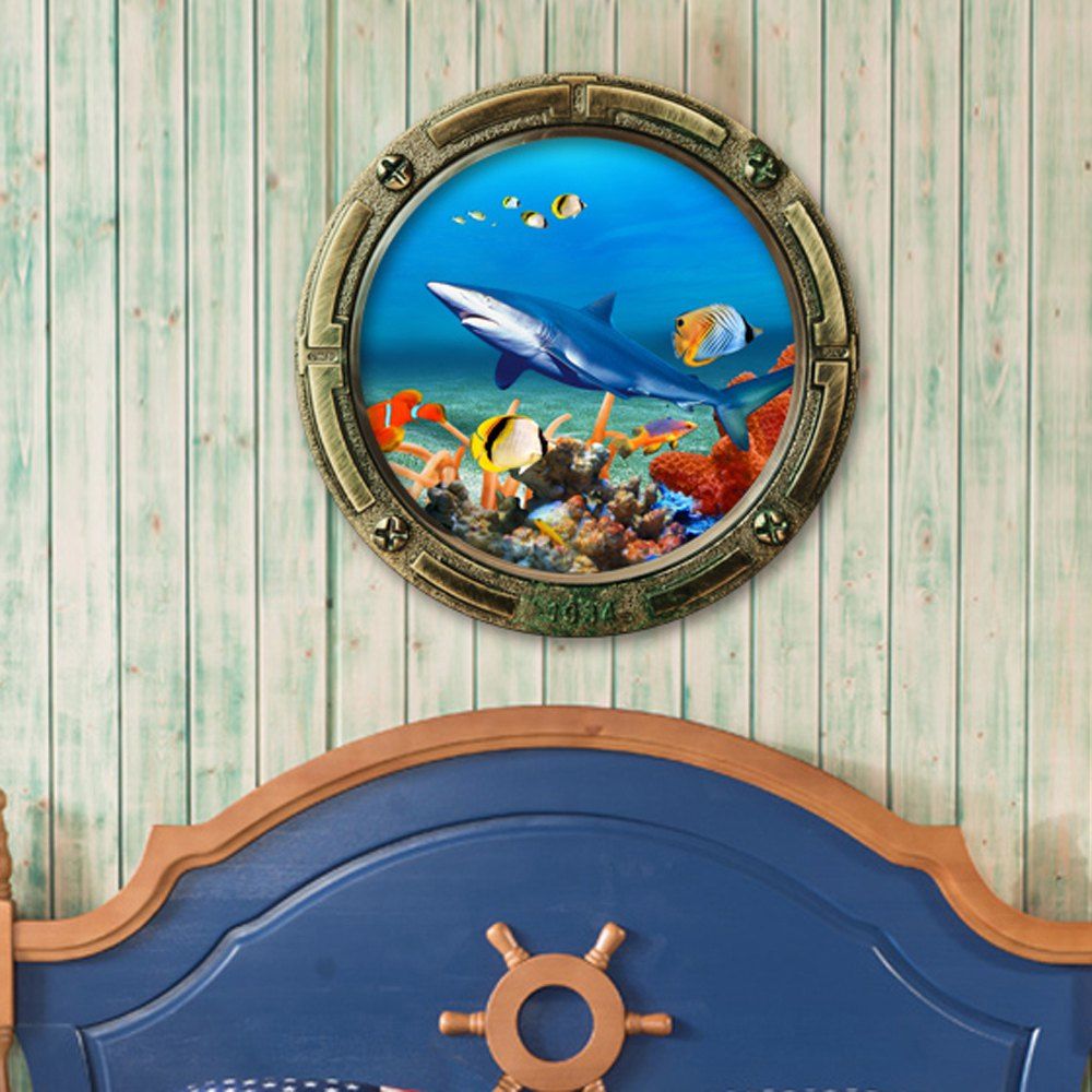 

Sea World Animals 3D Cartoon Wall Sticker, Ocean blue