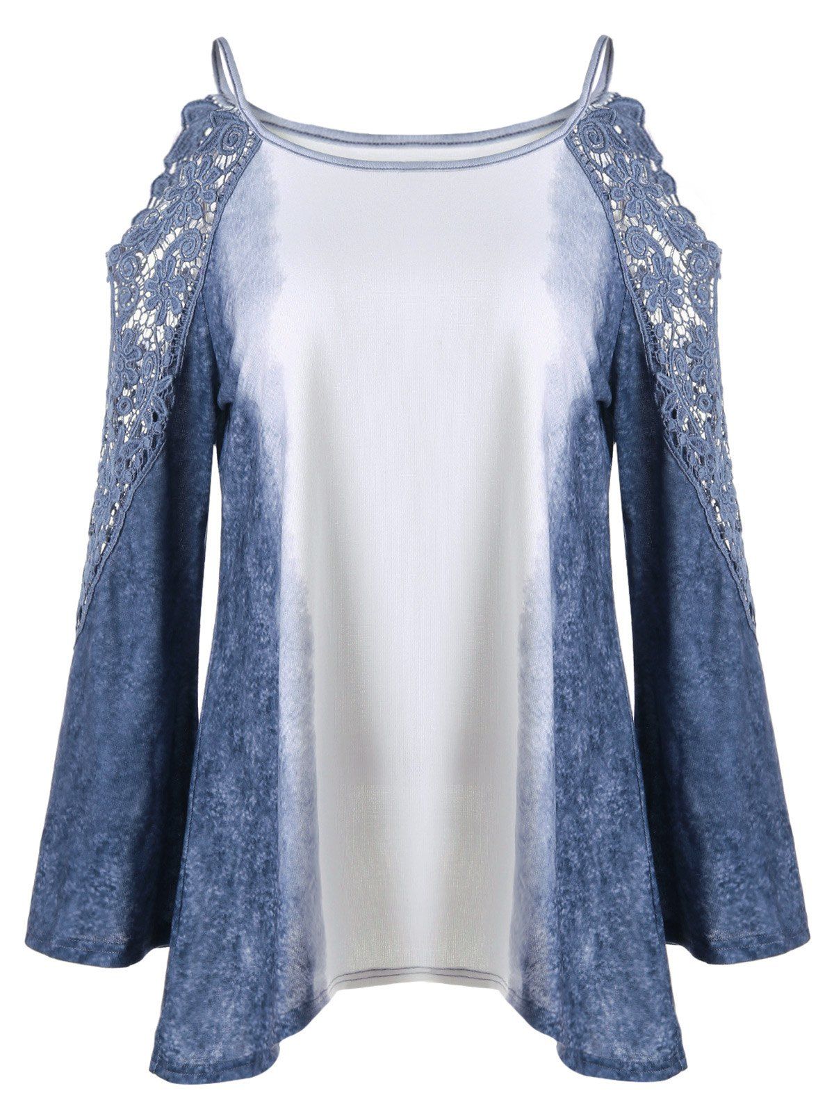 

Plus Size Ombre Lace Panel Cold Shoulder Top, Colormix