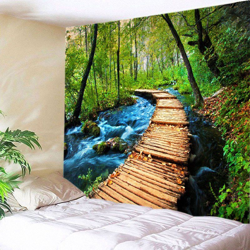 

Forest Streams Path Print Tapestry Wall Hanging Art Decoration, Green