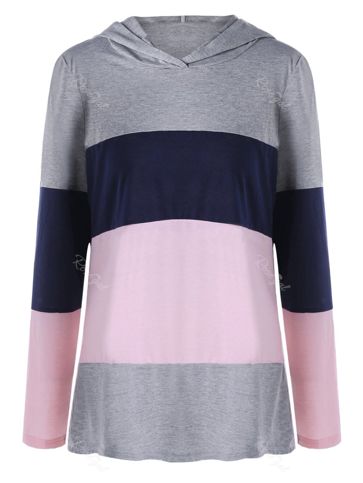

Plus Size Hooded Color Lump Long Sleeve Top, Colormix