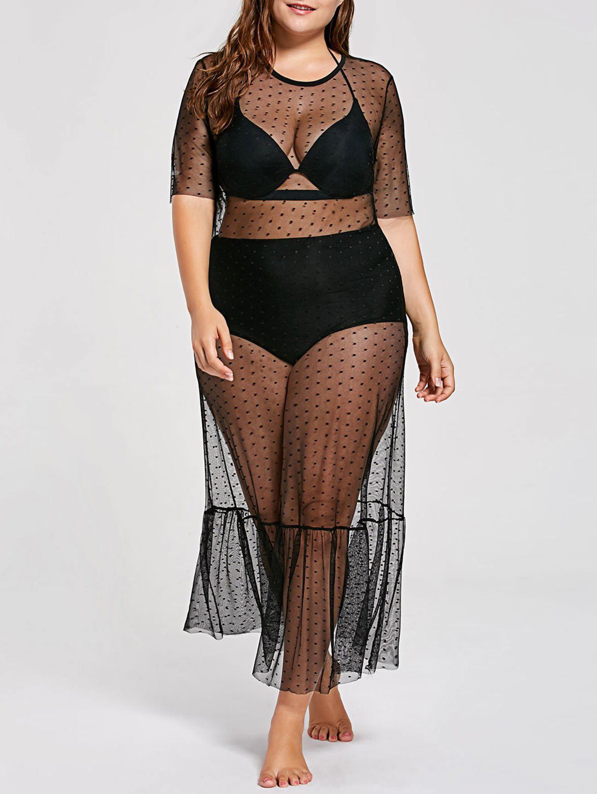 

Plus Size See Through Cover Up Dress, Black
