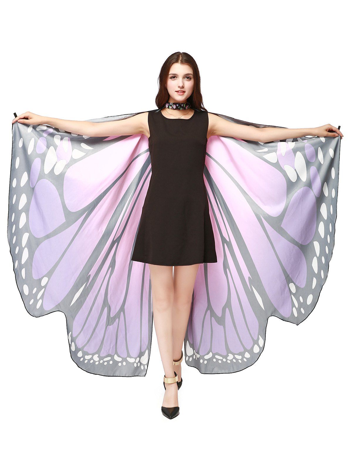 

Oversize Chiffon Butterfly Wing Design Strap Cape, Purple