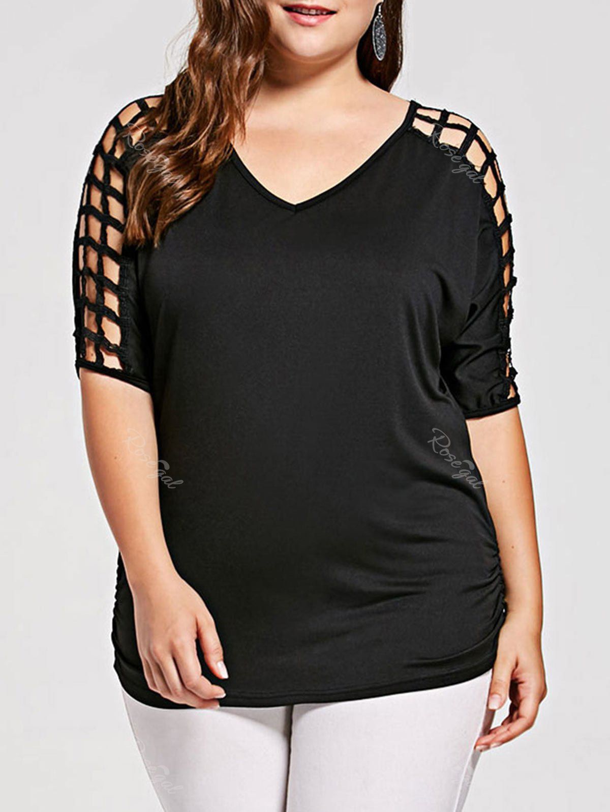 

Crochet Sleeve Plus Size Tunic Cover Up Top, Black