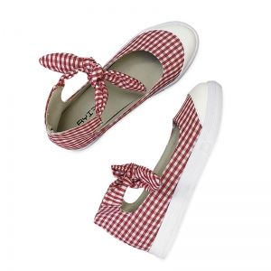 Gingham Bowknot Ankle Cuff Flat Shoes