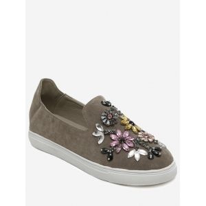 Suede Beading Slip On Flat Shoes