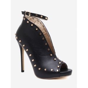 Studded Ankle Strap Buckle Strap Stiletto Heel Pumps