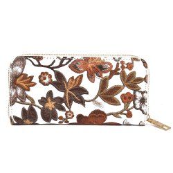 Embroidery Zip Round Clutch Wallet