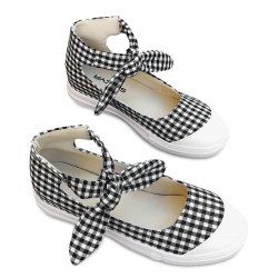 Gingham Bowknot Ankle Cuff Flat Shoes