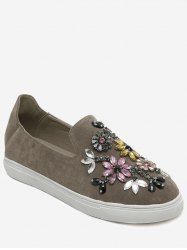 Suede Beading Slip On Flat Shoes