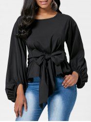 Blouse À Manches Bouffantes Ceinturée -  