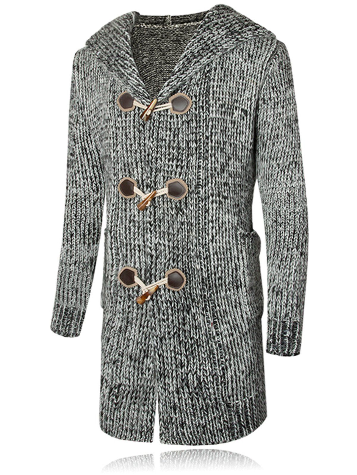 

Claw Button Hooded Heathered Cardigan, Gray