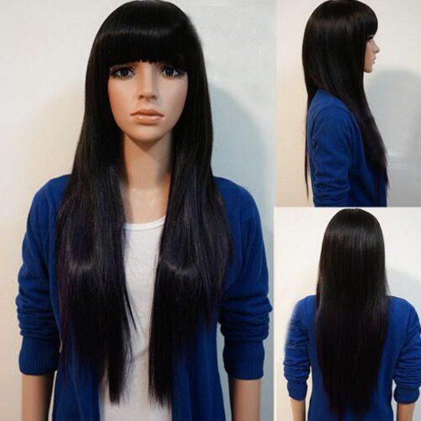 

Long Full Bang Straight Synthetic Wig, Black