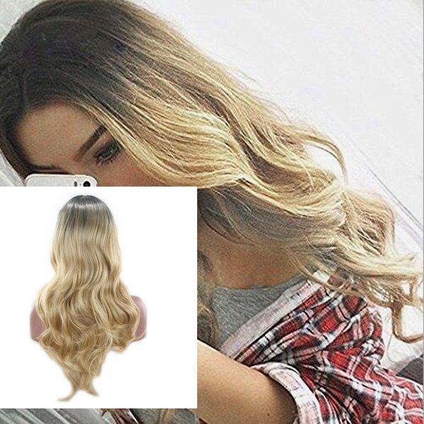 

Long Center Parting Layered Wavy Ombre Synthetic Wig, Colormix