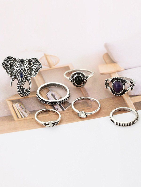 

7 PCS Bohemia Elephant Eye Rings, Silver