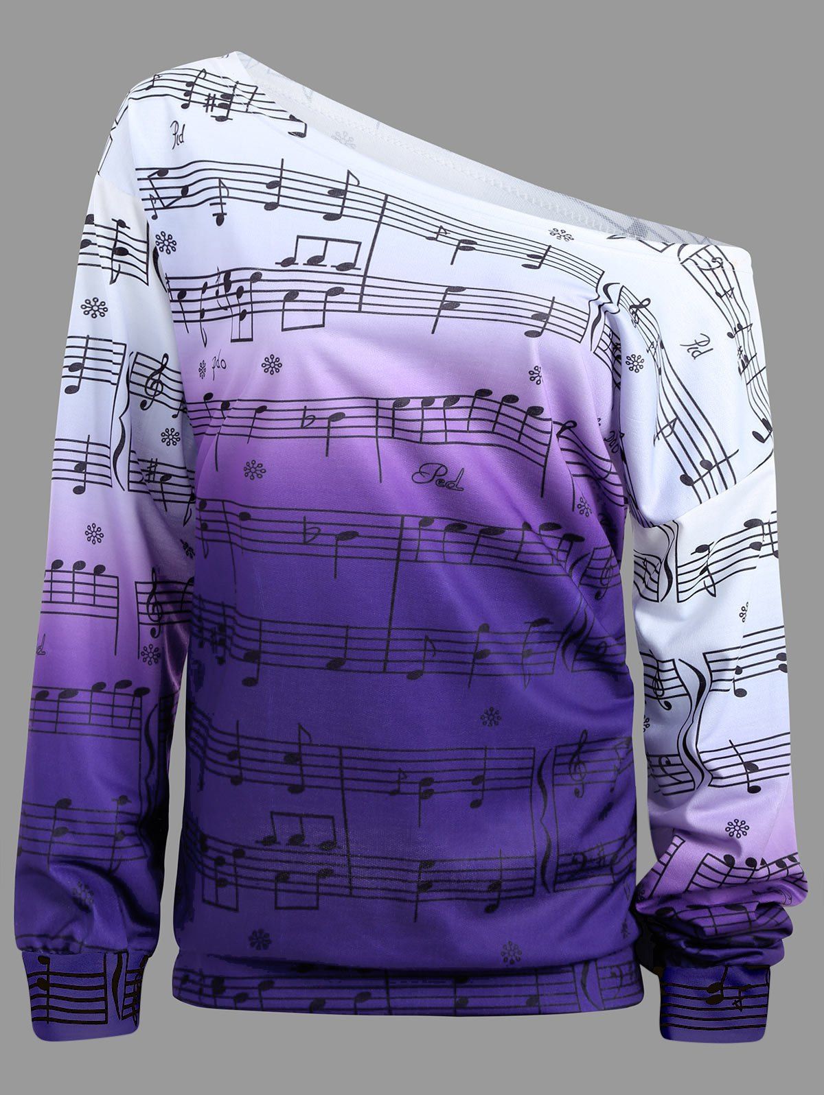 

Musical Notes Printed Long Sleeves Sweatshirt, Purple