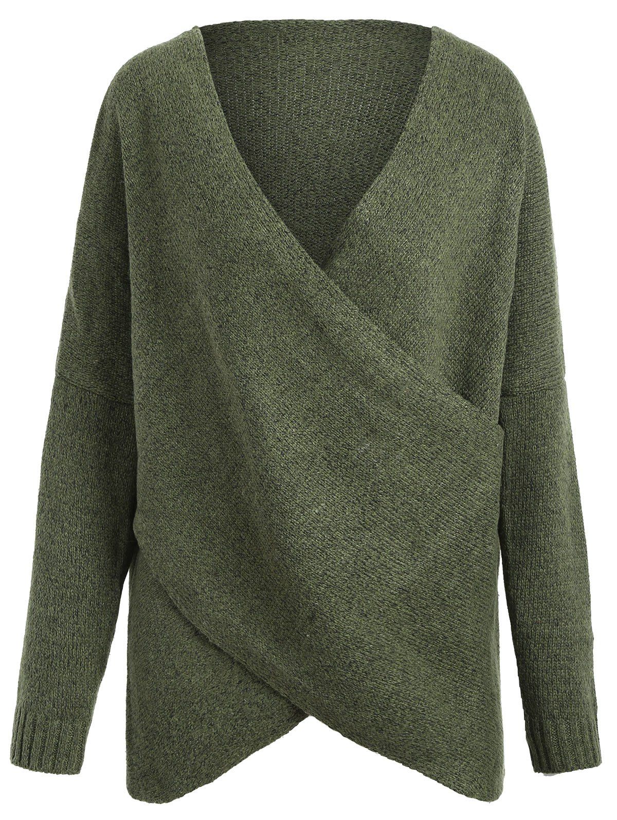 

Surplice Drop Shoulder Plus Size Sweater, Army green