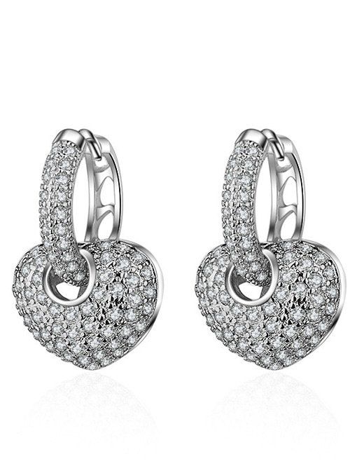 

Rhinestones Heart Pendant Hoop Earrings, Silver