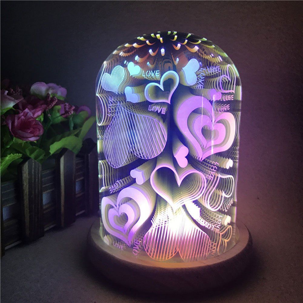 

3D Colourful Glass Shade Hearts Decoration Night Light, Colorful