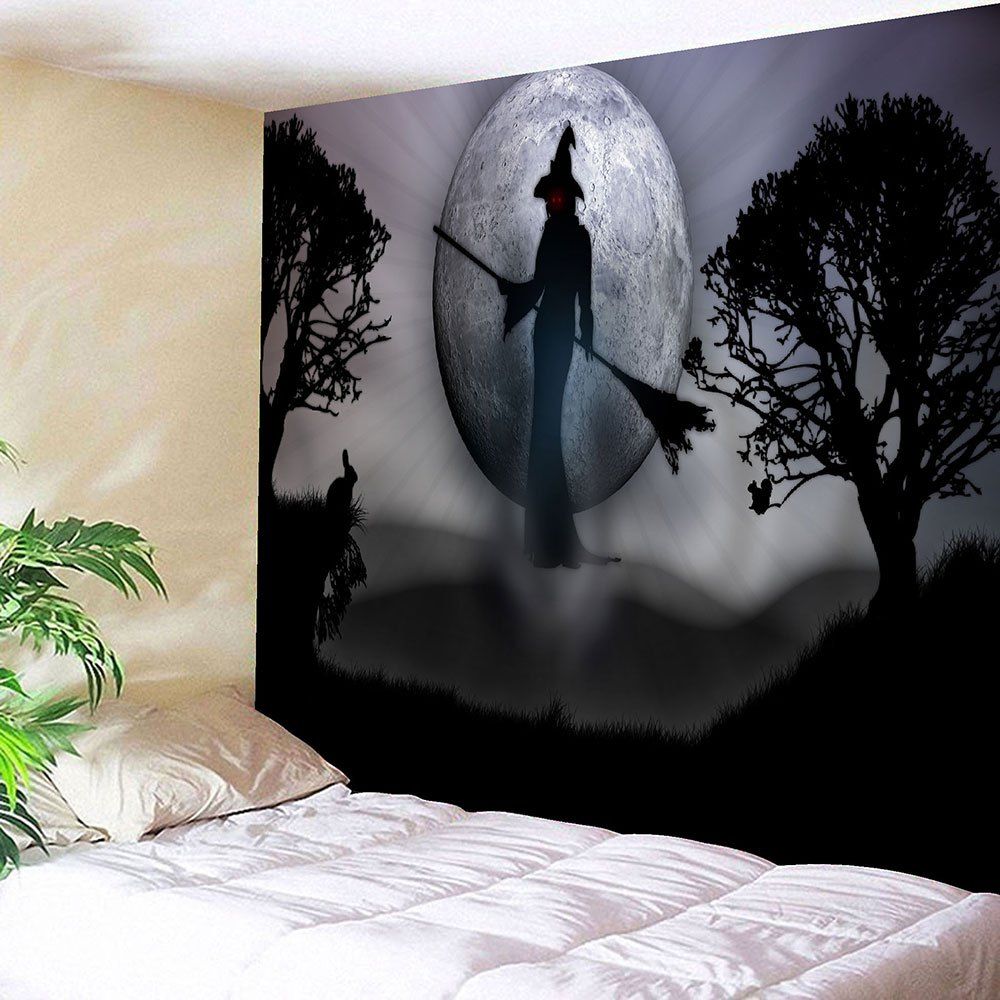 

Wall Hanging Halloween Witch Print Tapestry, Gray