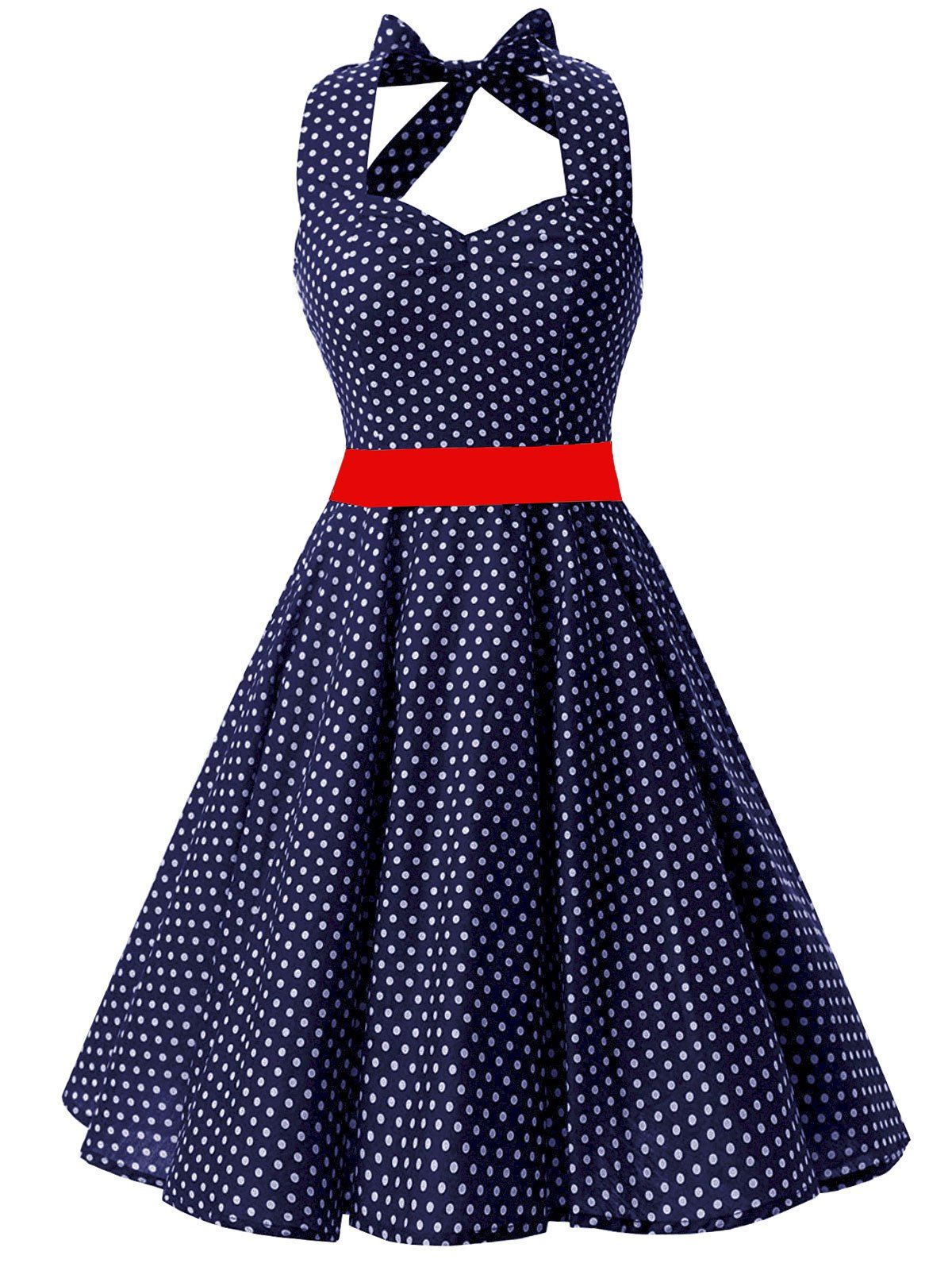 

Vintage Backless Halter 1950 Polka Dot Dress, Deep blue