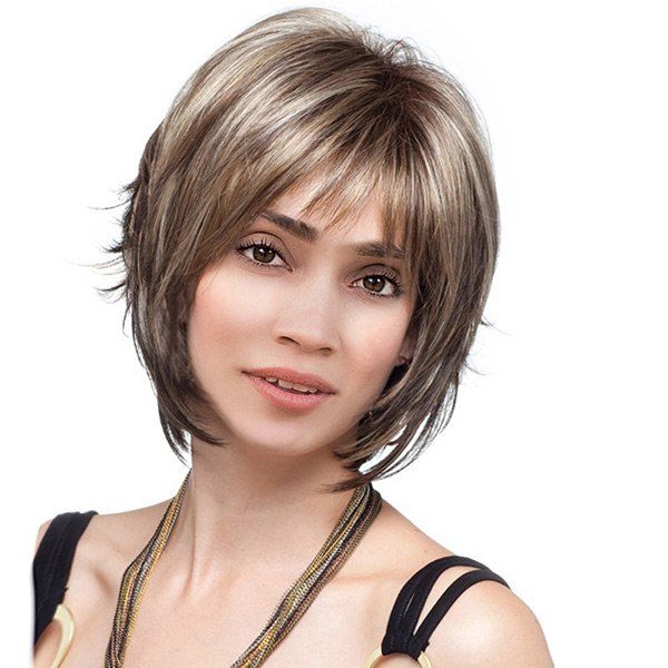 

Short Side Bang Colormix Straight Synthetic Wig, Brown