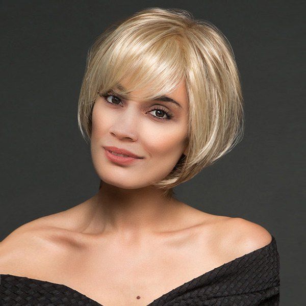 

Inclined Bang Short Straight Bob Synthetic Wig, Light gold