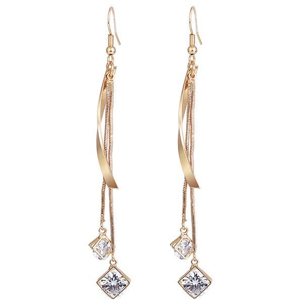 

Faux Diamond Metallic Link Chain Hook Earrings, Golden