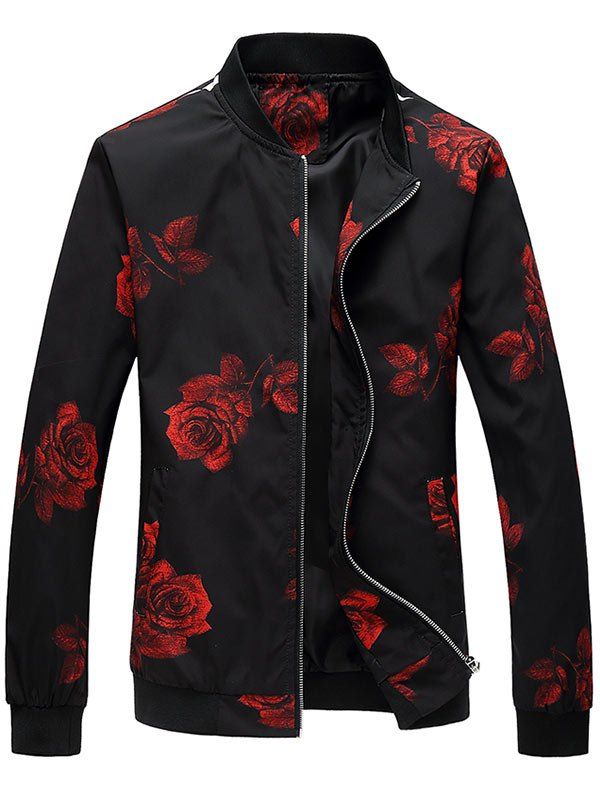 

Zip Up Rose Print Bomber Jacket, Red