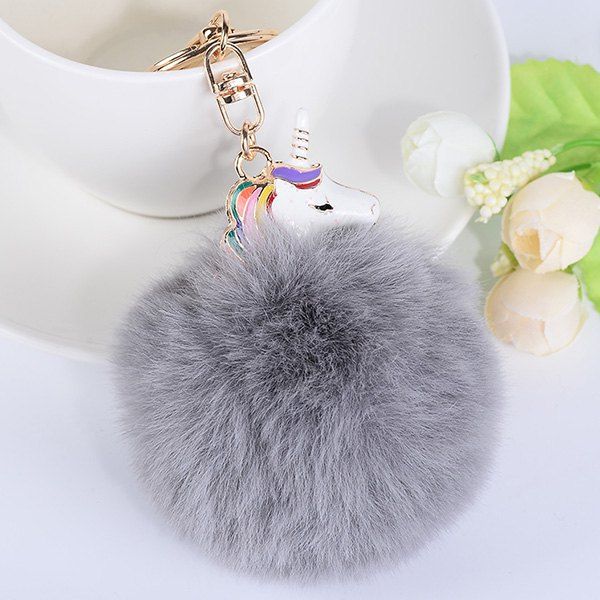 

Pendant Pompon Puff Ball Keychain, Gray