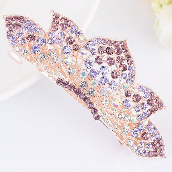 

Lotus Shape Rhinestone Inlaid Barrette, Purple