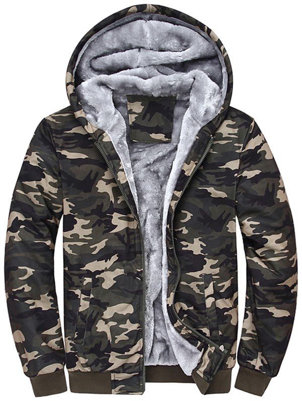 

Zip Up Flocking Hooded Camouflage Jacket