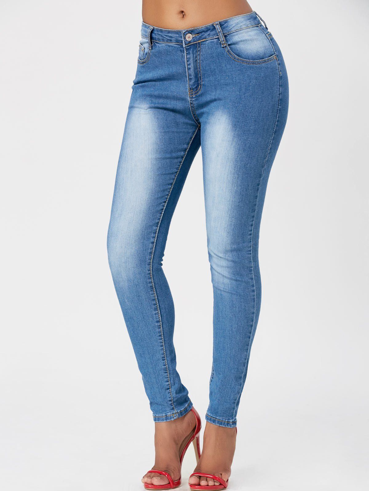 

Washed High Waisted Skinny Jeans, Blue