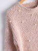 Faux Pearl Embellished Fuzzy Sweater -  