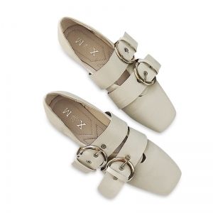 Double Buckles Strap Square Toe Flat Shoes