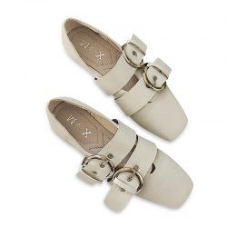 Double Buckles Strap Square Toe Flat Shoes