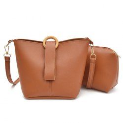Faux Leather 2 Pieces Crossbody Bag