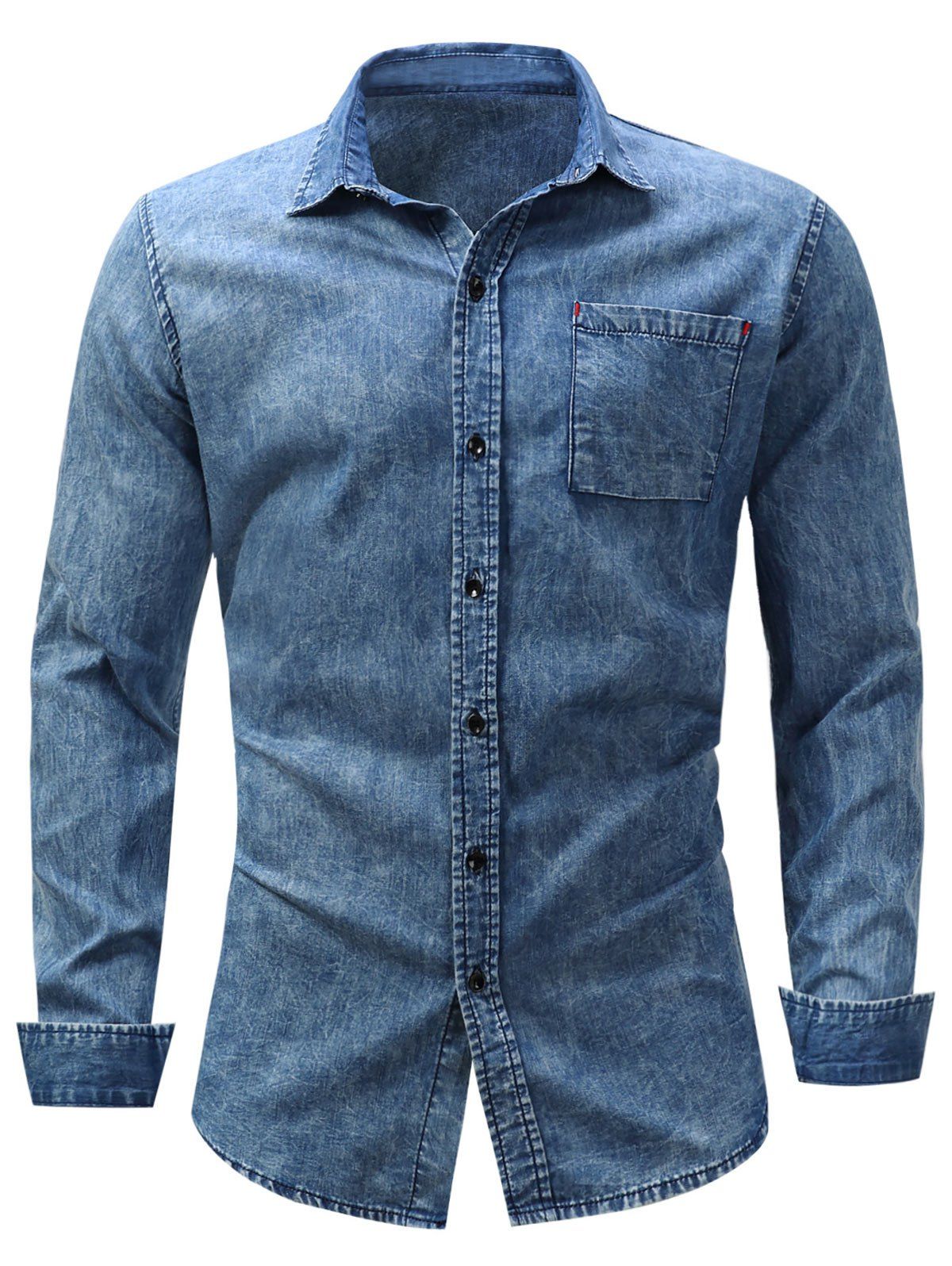 

Pocket Bleached Effect Chambray Shirt, Denim blue