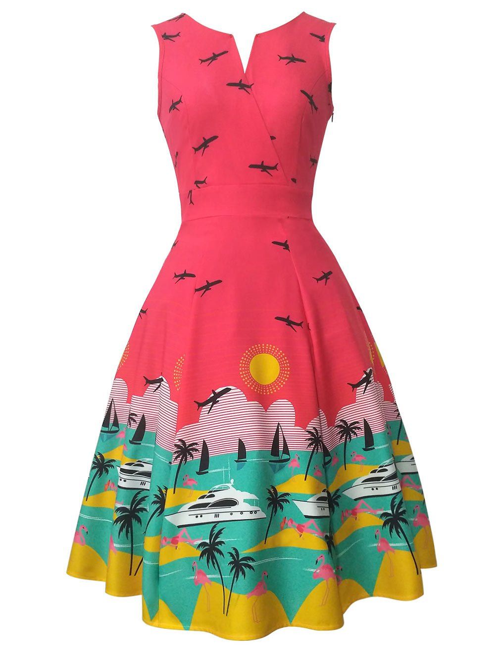 56 Off Vintage Sleeveless Printed Swing Dress Rosegal