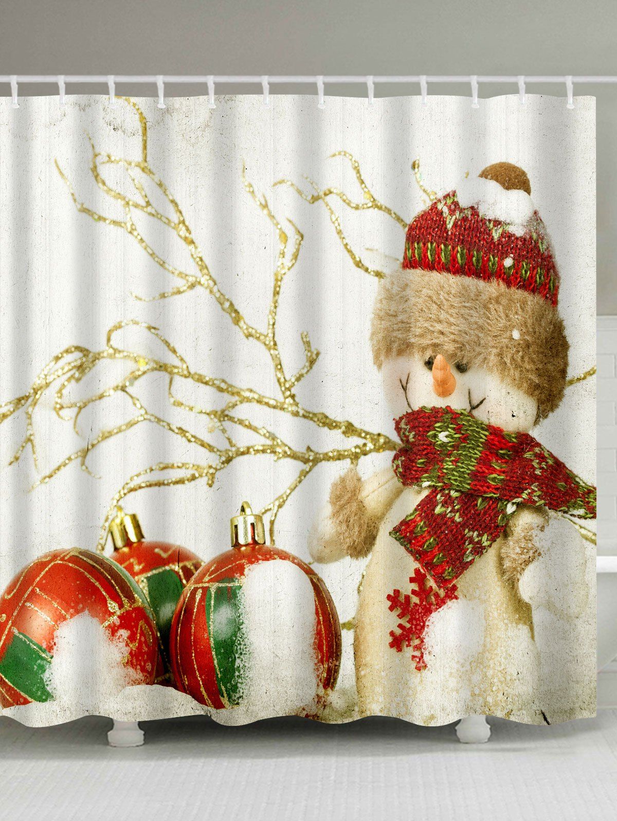 

Christmas Snowman Print Fabric Waterproof Bathroom Shower Curtain, Colormix