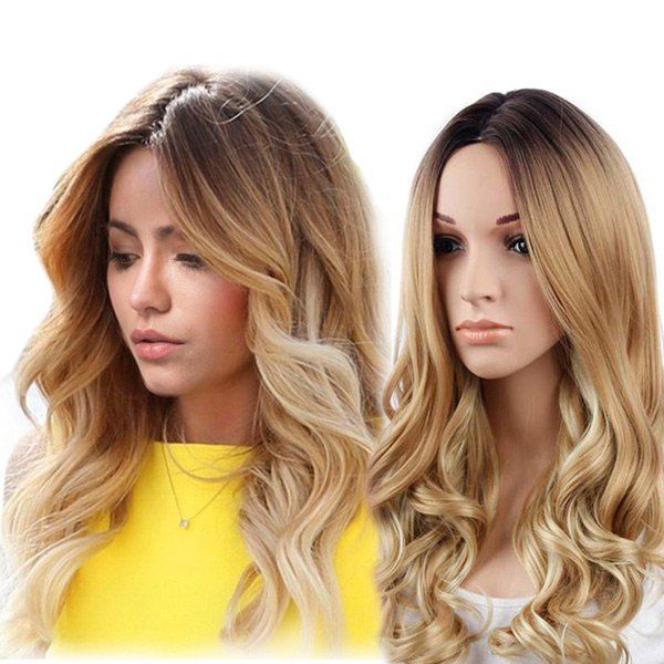 

Long Middle Part Colormix Wavy Synthetic Wig, Gradual brown