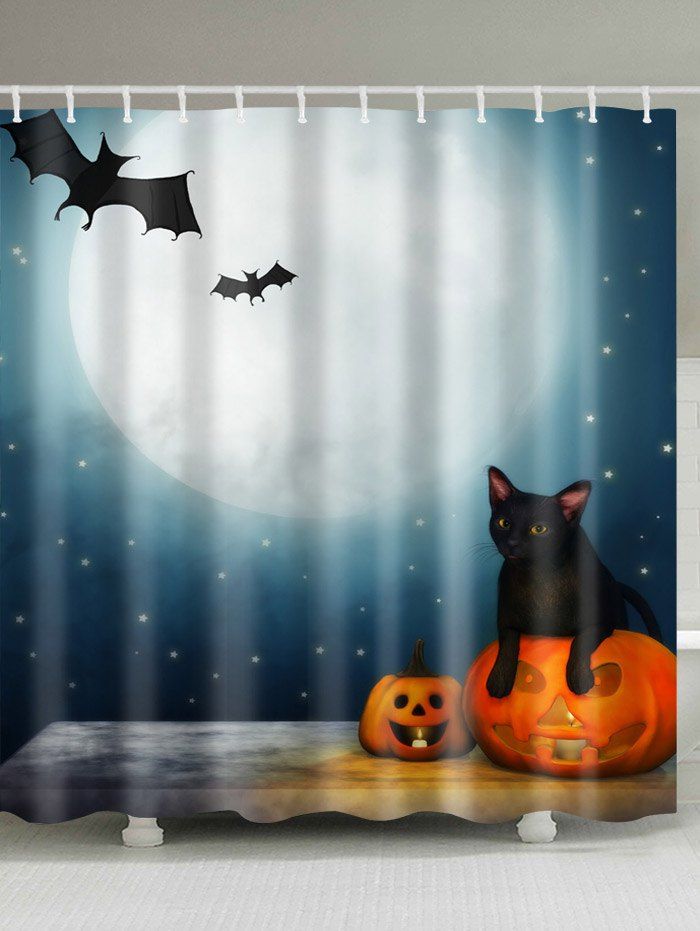 

Halloween Moon Night Print Fabric Waterproof Bathroom Shower Curtain, Colormix