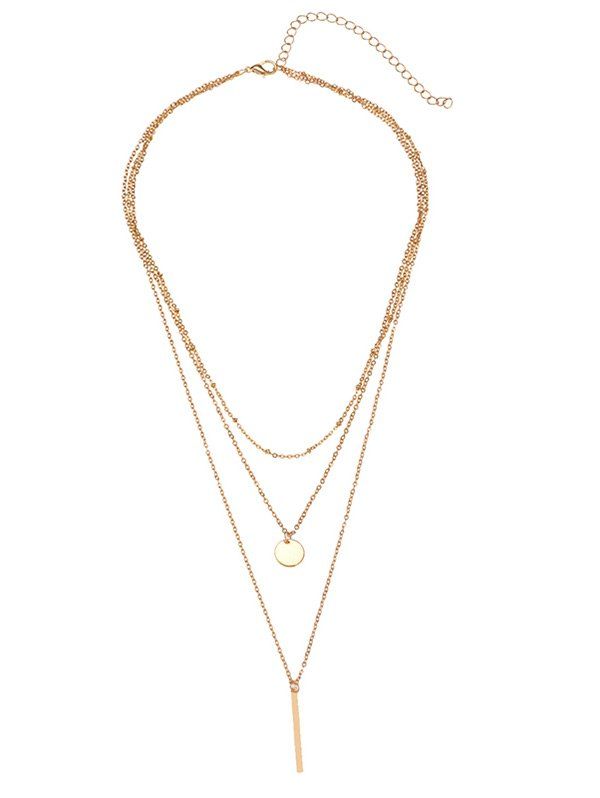 

Layered Round Disc Bar Pendant Necklace, Golden