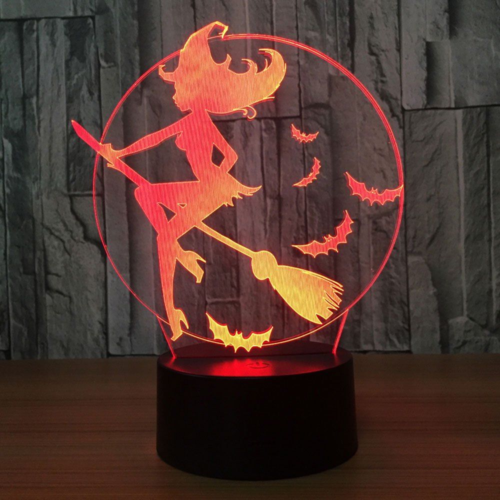 

7 Colors Change Halloween Witch Bat Night Light, Transparent