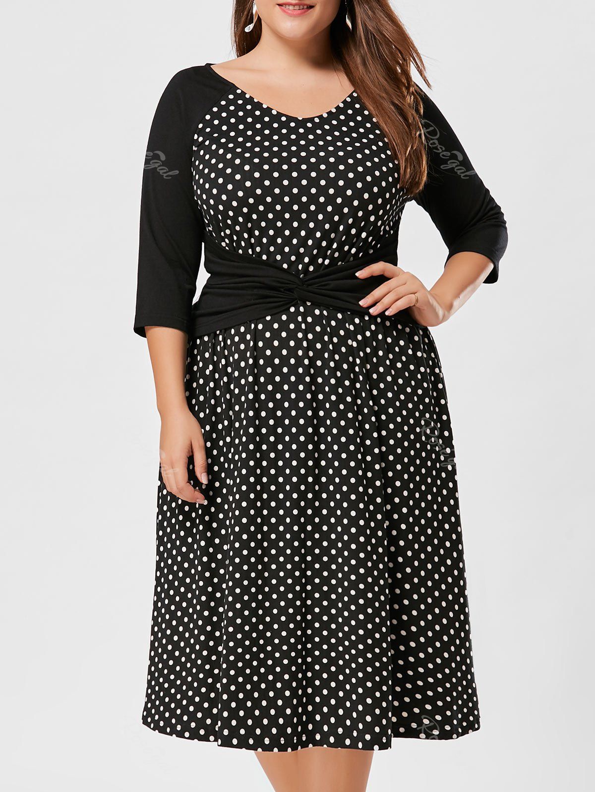Black White 4xl High Waist Plus Size Polka Dot Dress | RoseGal.com