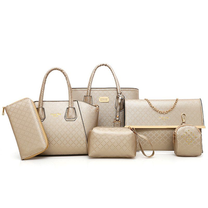 

Argyle Pattern 6 Pieces Handbag Set, Golden