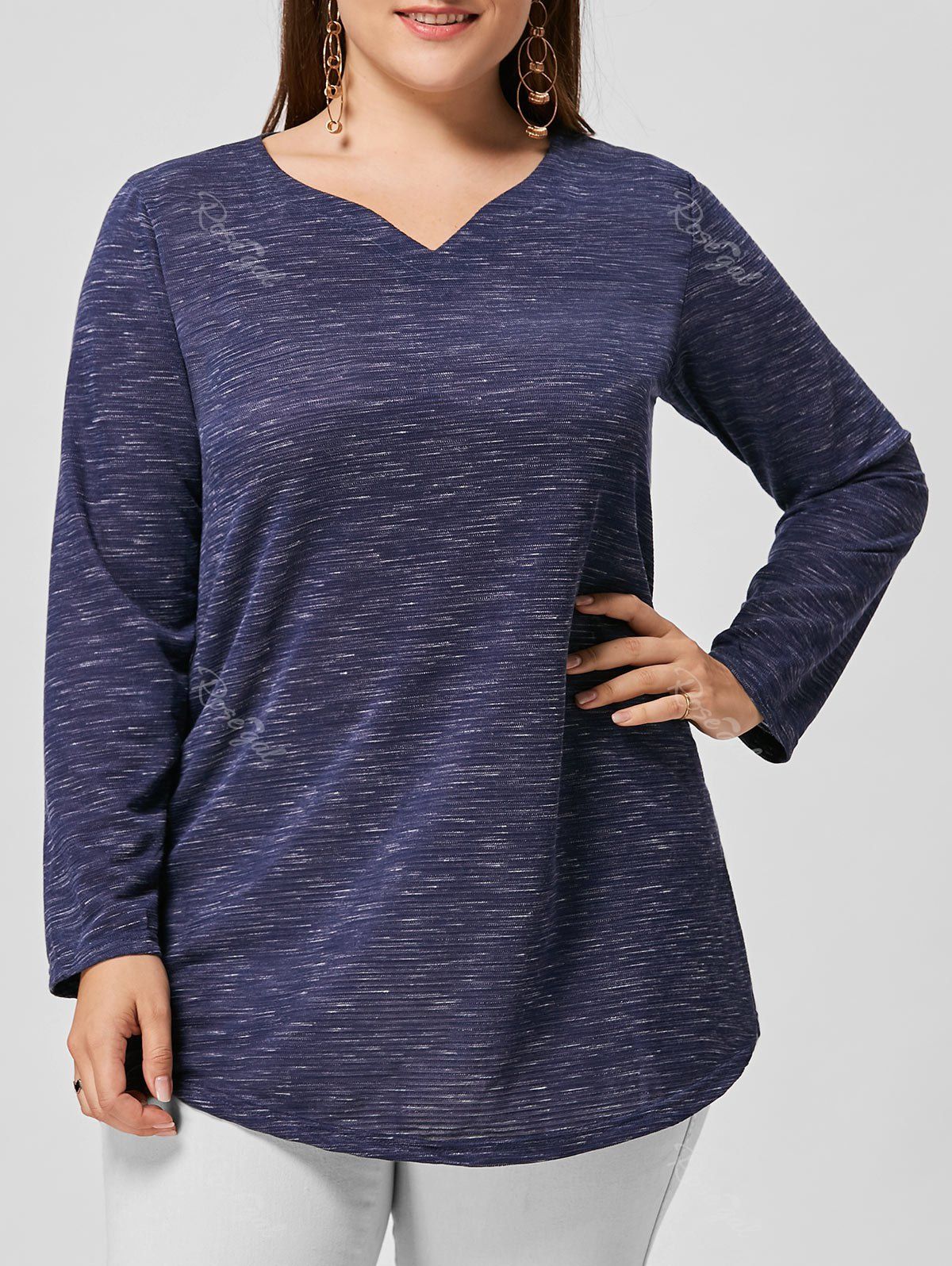 

Space Dyed Longline Plus Size Blouse, Purplish blue