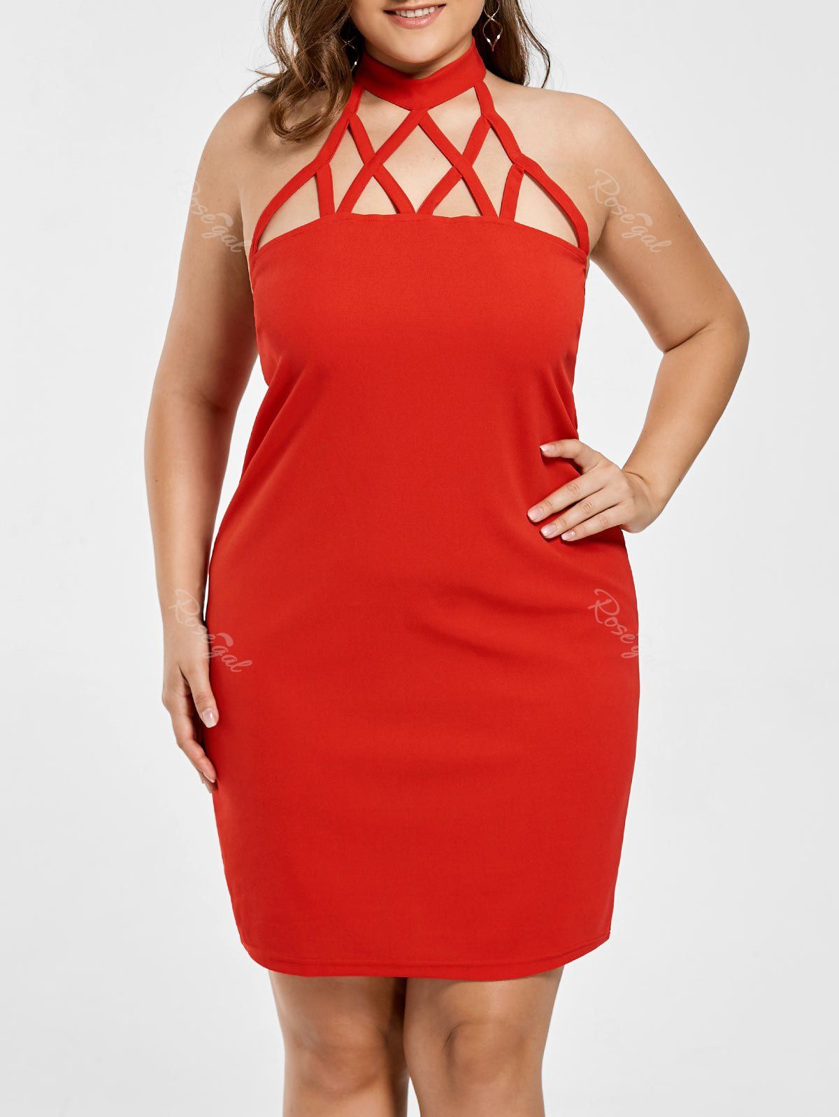 

Plus Size Halter Cut Out Dress, Red