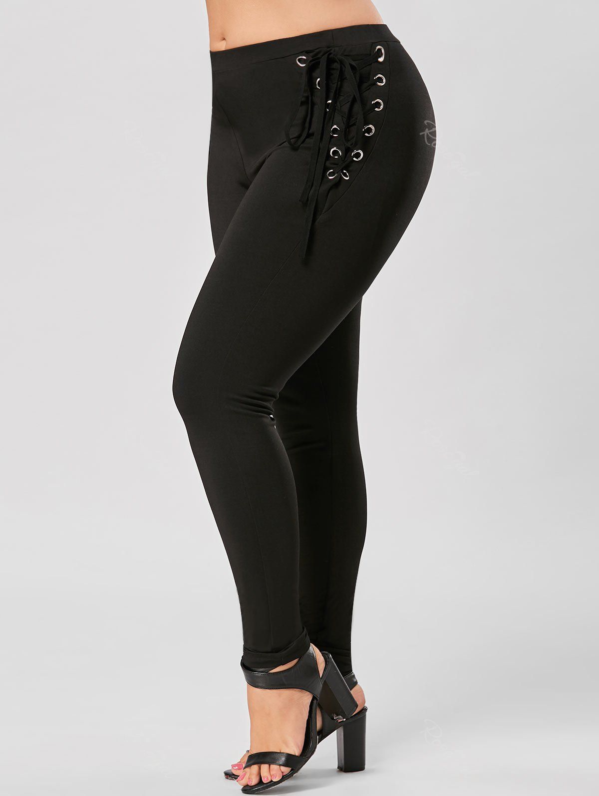 

Plus Size Lace Up Skinny Pants, Black