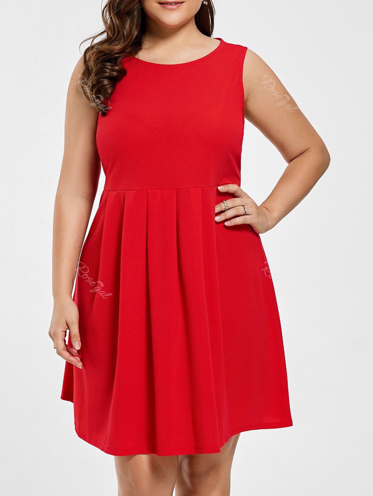 

Asymmetrical Open Back Plus Size Dress, Red