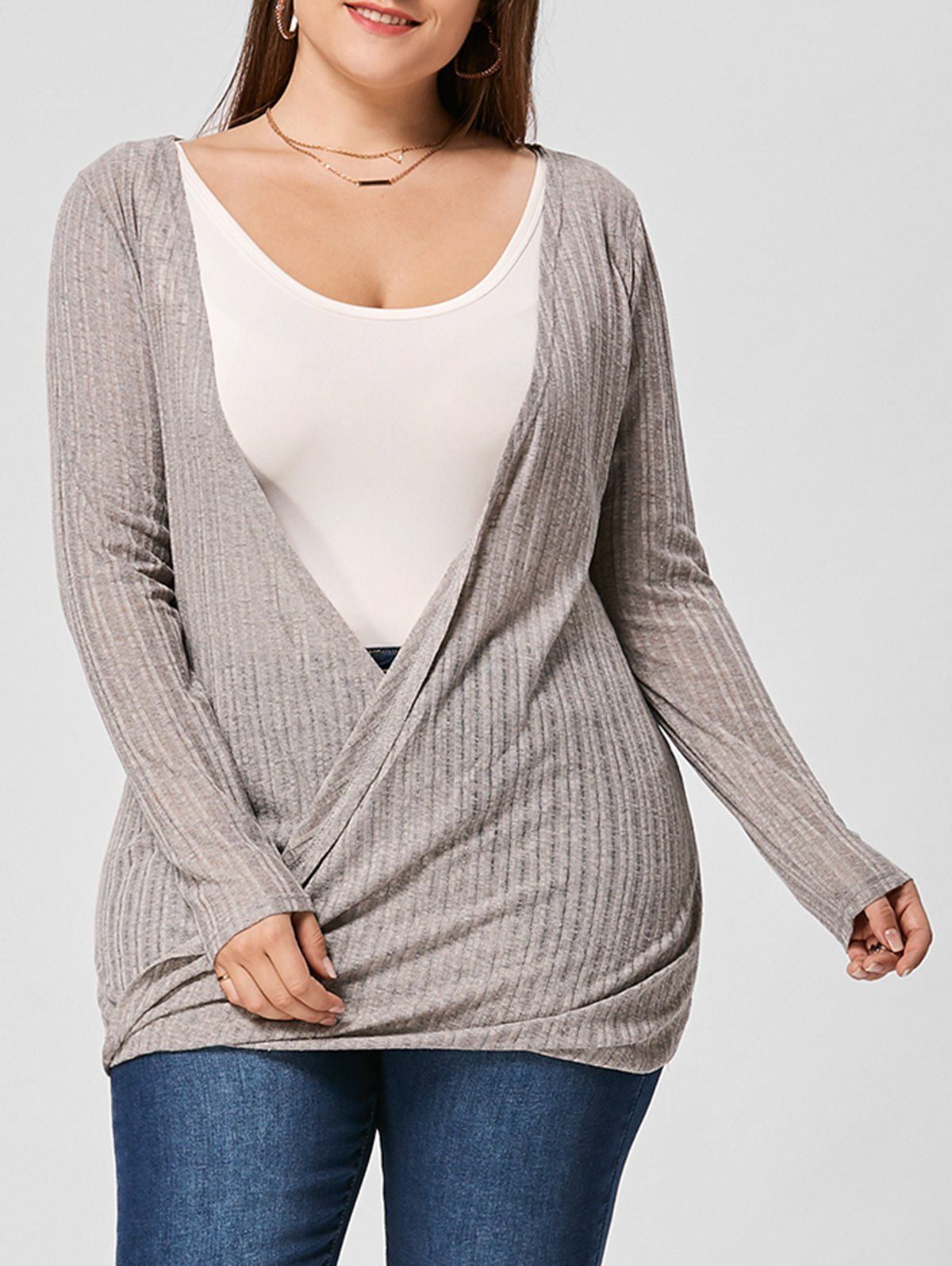 

Surplice Plus Size Top, Gray